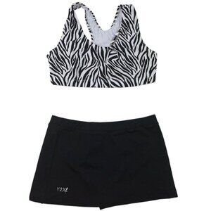 Zebra Top Black Dance Skirt Outfit Cheerleader Uniform Halloween Costume AM Y2XL